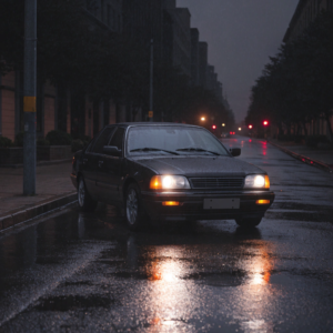 black-sedan-car-on-the-middle-empty-rainy-night-st