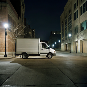 cargo-van-on-empty-city-street