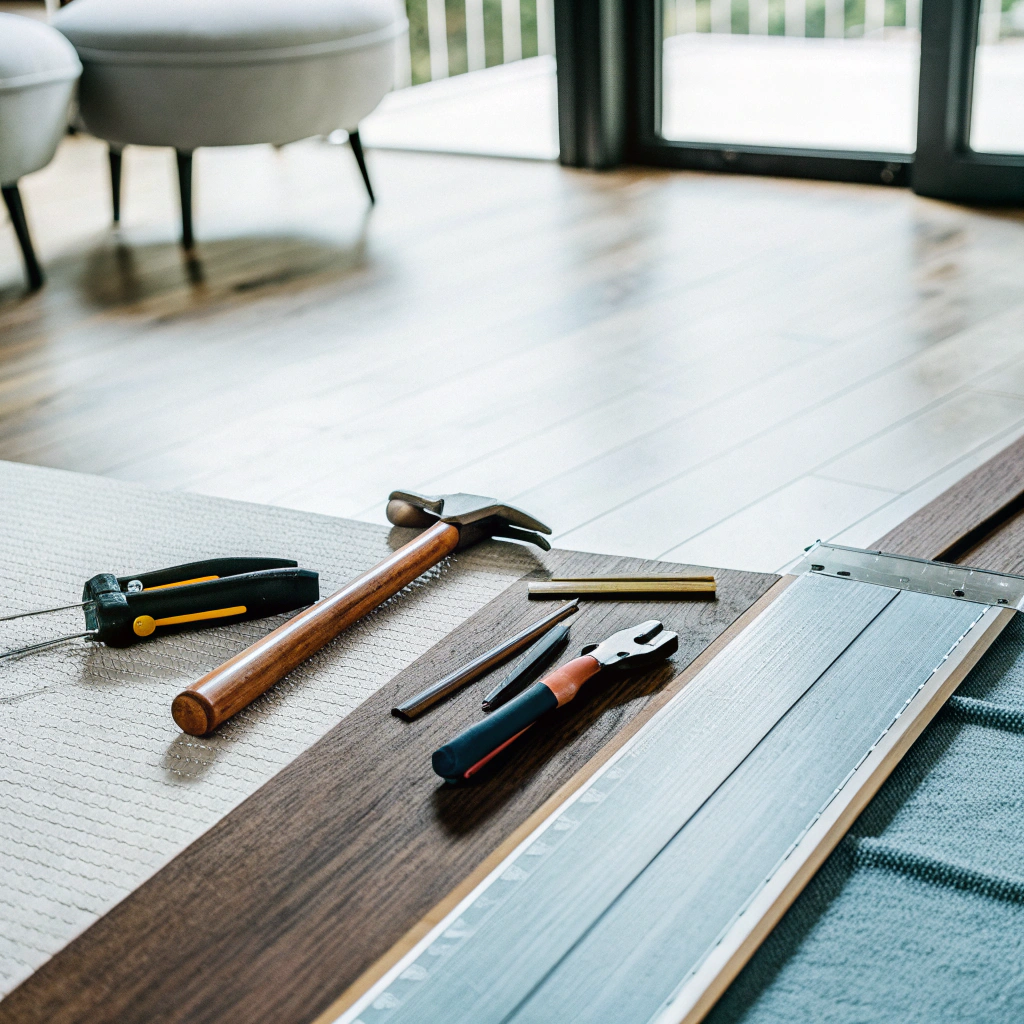 hardwood-floor-and-carpenter-tools-in-modern-home-