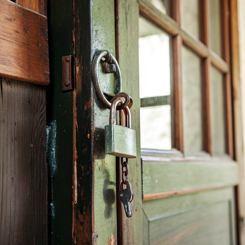 old-fashion-lock-attached-to-rustic-door-