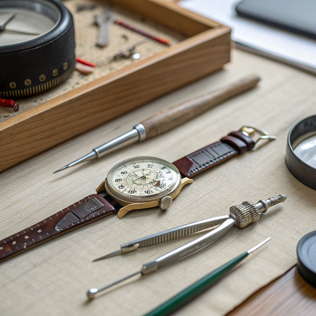 old-fashion-watch-and-watches-repair-tools-on-a-ta