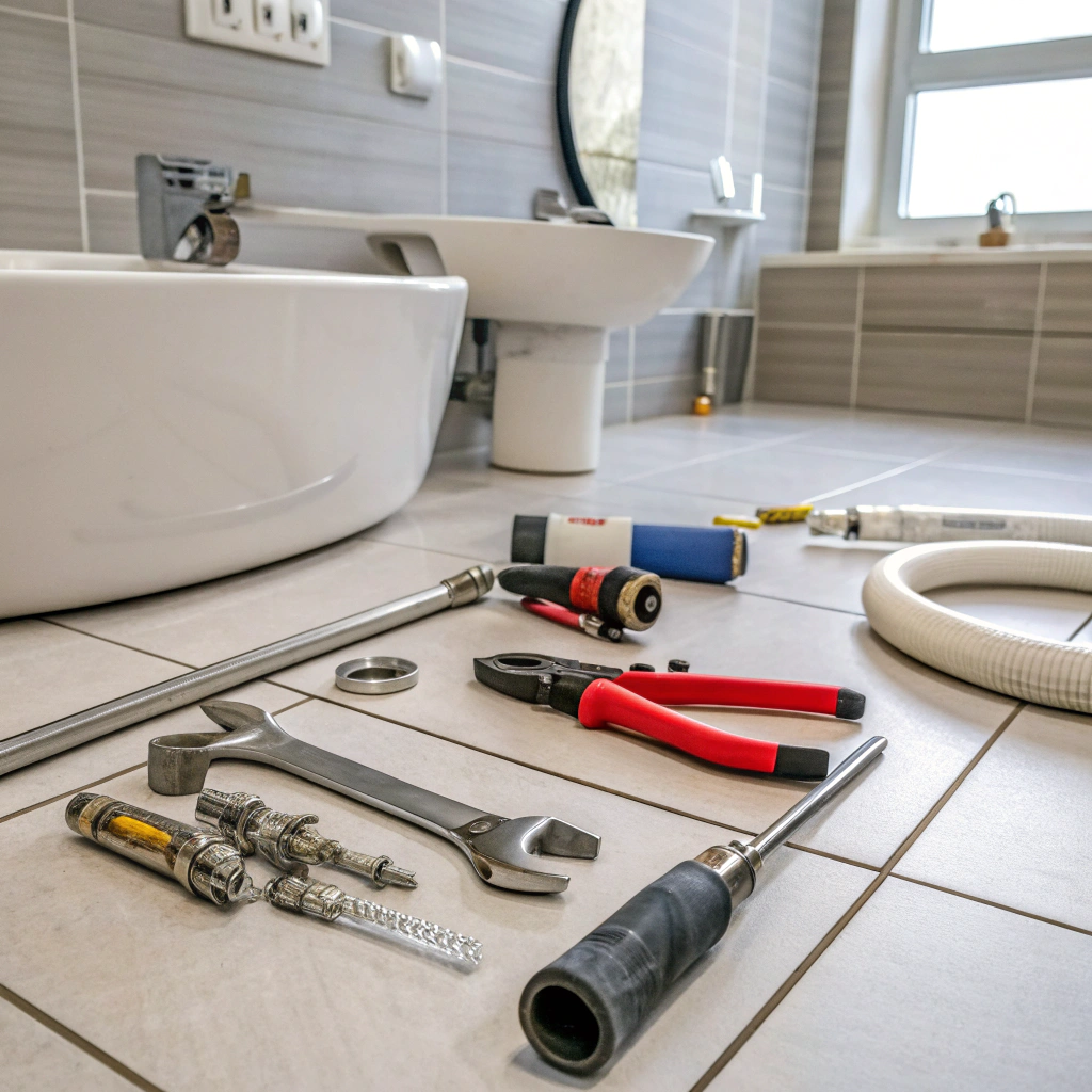 plumbing-tools-on-the-floor-of-a-bathroom
