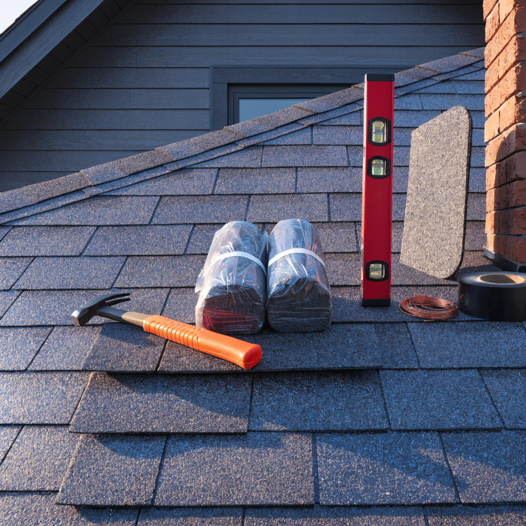 set-of-construction-tools-and-materials-on-a-roof-